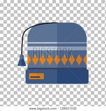 Winter blue wool hat icon. Knitted winter woolen cap isolated on checkered background. Flat icon winter snowboard hat cap. Vector illustration