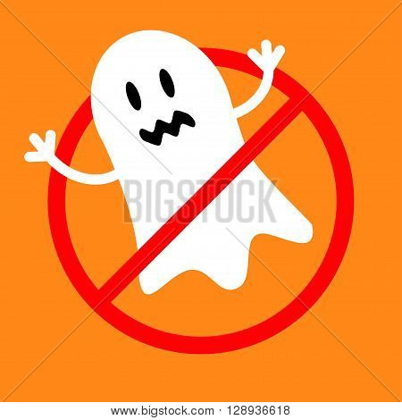 Prohibition no symbol Red round stop warning sign No Ghost monster. Cute cartoon character. Halloween card. Flat design style Vector illustration