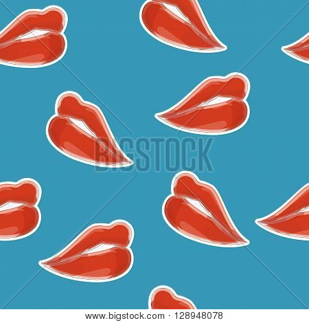 Sweet lips with red lipstick seamless pattern. Beautiful woman lips with red lipstick and gloss. Sweet and sexy lips make-up.
