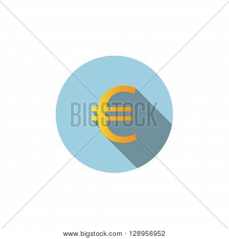 Flat vector icon with long shadow effect in stylish colors of web design objects business office. Euro.