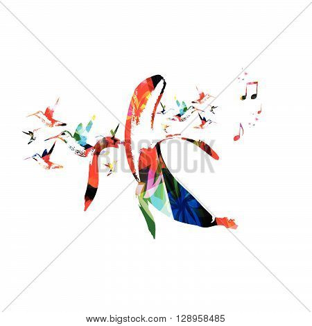 Vector illustration of colorful bannana with hummingbirds