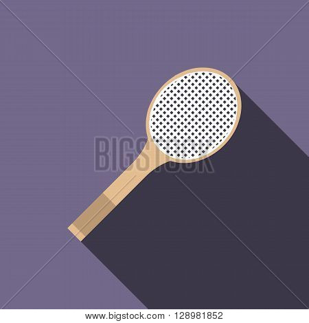 Tennis racquet icon in flat style on a violet background