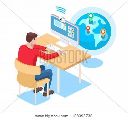 Video chat. Internet chating, correspondence with smartphone, multimedia conference, flat vector illustration