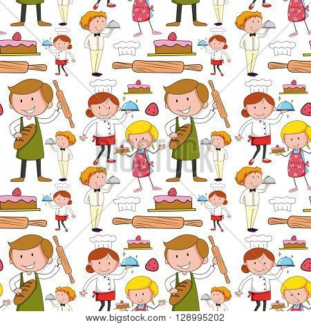 Seamless background  with chefs and bakers illustration