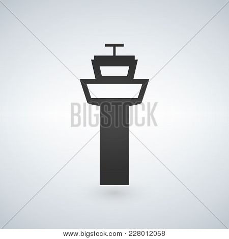 Flight Control Tower Icon For Web, Mobile And Infographics. Vector Dark Grey Icon Isolated On Light 