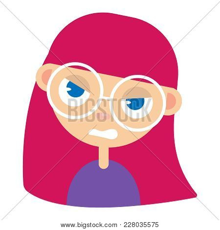 Teen Girl Face, Angry Facial Expression, Cartoon Vector Illustrations. Red-haired Girl Emoji Face, F