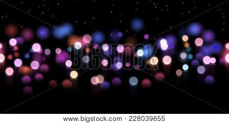 Glow Bokeh Spray Background. Abstract Colorful Horizontal Hero Header With Glitter Particles With De
