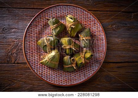Zongzi Glutinous sticky Rice Dumplings recipe wrap with bamboo leaves asian food