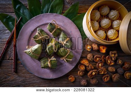 Zongzi Rice Dumplings pork buns shiitake asian food