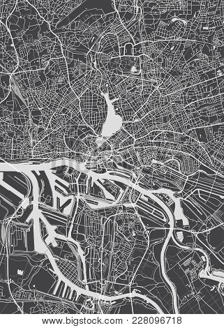 Hamburg City Plan, Detailed Black And White Vector Map