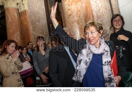 Sofia, Bulgaria - September 26, 2014: Bulgarian-french Philosopher Julia Kristeva During Her Visit T
