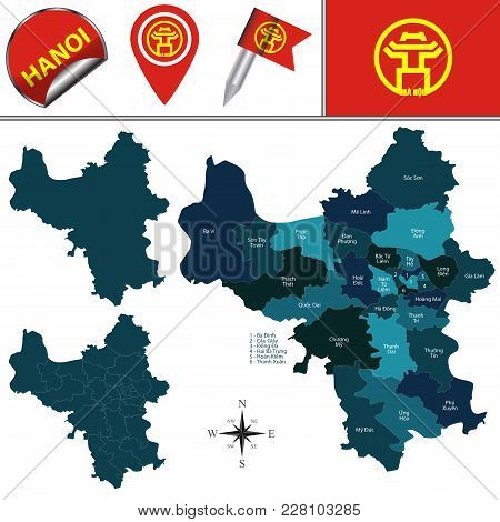 Vector Map Of Hanoi With Named Divisions And Travel Icons