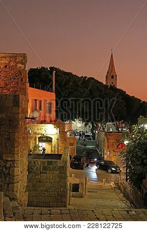 Tel Aviv, Israel - September 17, 2017: Stone Old City Jaffa In Tel Aviv At Night, Israel