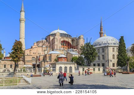 Istanbul, Turkey - September 13, 2017: Hagia Sophia Is A World-famous Monument Of Byzantine Architec