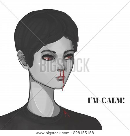 Boy With Bleeding Nose. Image On Isolation Background