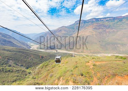 Chicamocha Canyon Cableway Panoramic View In The Morning Colombia