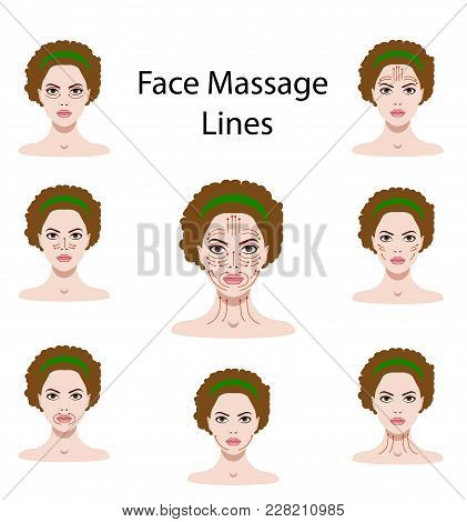 Vector Illustration Coloured Set Of Face Massage Instructions Isolated On The White