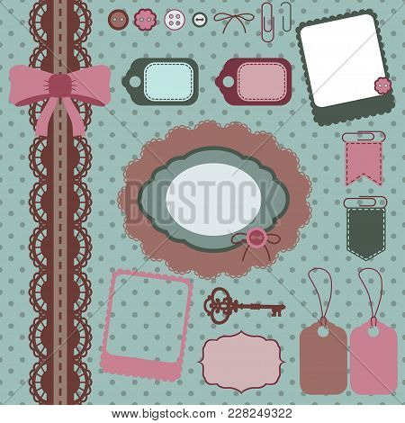 Scrapbooking Elements Pink And Mint, Cliparts For Scrapbooking,vector Frames, Lace, Key