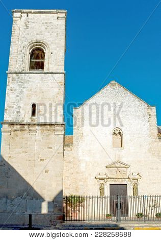 Italy, Polignano, View Of The Facede And Bell Tower Of The St. Maria Assunta Church