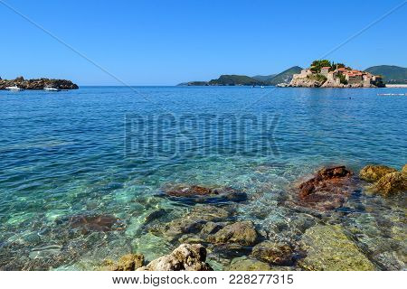 Saint Stephen's Island, Montenegro 14 September 2017: Sveti Stefan (st. Stefan) Island In Adriatic S