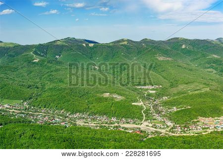The View From The Markotkh Mountain Range To The Valley Of The River Derby Village Derbienko And The