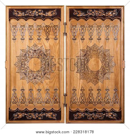Wooden Backgammon Outdoor Board, Front View, White Background, Isolated