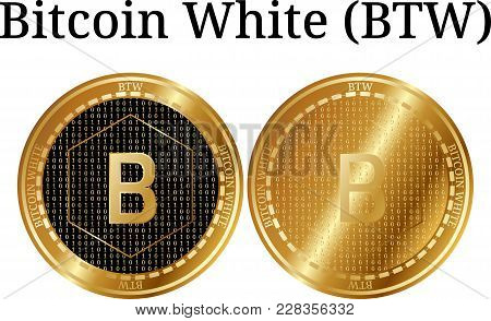 Set Of Physical Golden Coin Bitcoin White (btw), Digital Cryptocurrency. Bitcoin White (btw) Icon Se