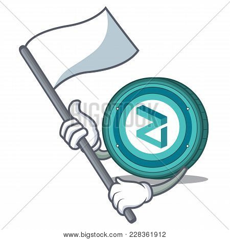 With Flag Zilliqa Coin Macot Cartoon Vector Illustration