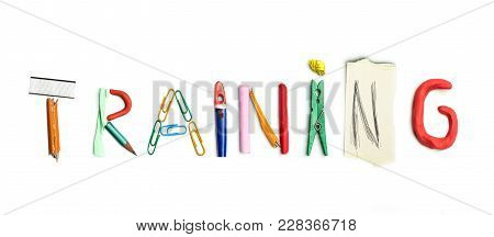 Concept Of Idea With Colorful Crumpled Paper. The Word Training Created From Office Stationery. The 