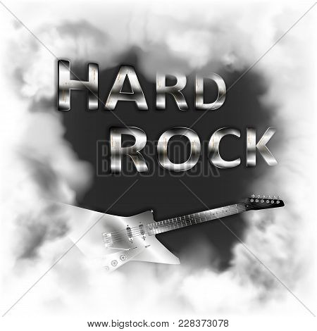 Hard Rock In The Smoke Musical Background With A Fictional Electric Guitar In The Smoke On A White B