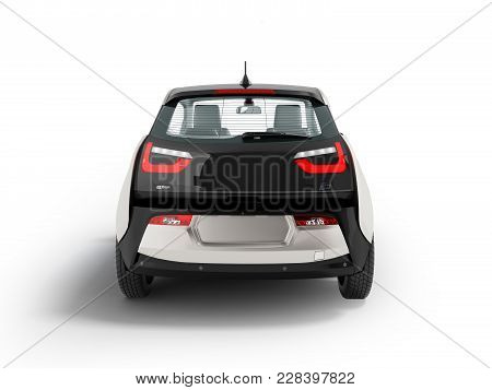 Electric Car Rear Gray Black 3d Render On White Background With Shadow