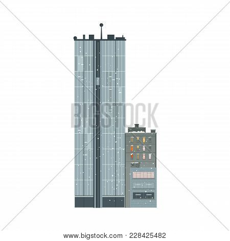Vector Flat Building Icon. Modern Skyscaper, Business Architecture. Office Apartment, Residental Con