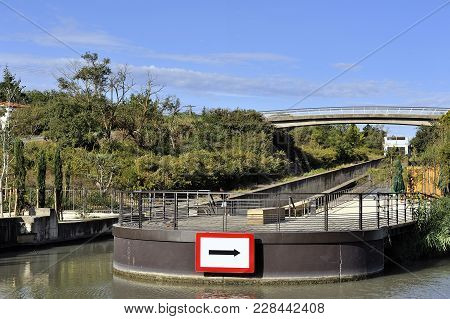 Entrance Of The Lock With Slope Of Water Of Fonserannes On The Channel Of The Midi Near Beziers
