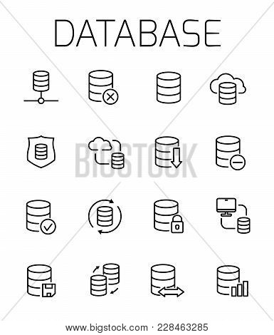 Database Related Vector Icon Set. Well-crafted Sign In Thin Line Style With Editable Stroke. Vector 