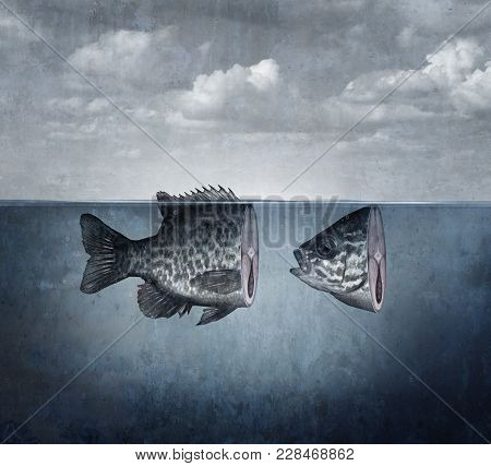 Surreal Fish Art Concept Cut Into Two Pieces As An Abstract Idea For Disunity And Split Symbol In A 