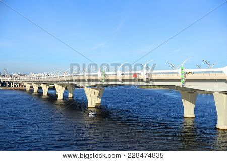 Western High Speed Diameter And Gulf Of Finland At Sunny Summer Day In Saint Petersburg, Russia.