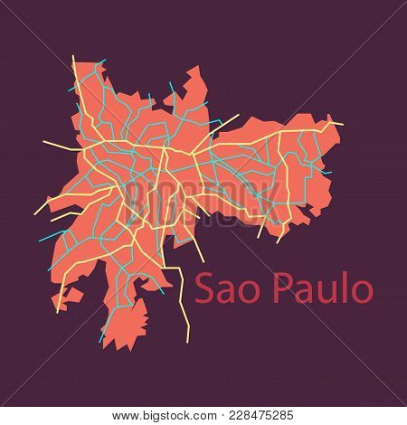Sao Paulo, Brazil, Flat Map Isolated On Background. High Detailed Silhouette Illustration.