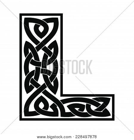 Letter Of The English Alphabet With Celtic National Ornament As Interlaced Ribbon Isolated On White 
