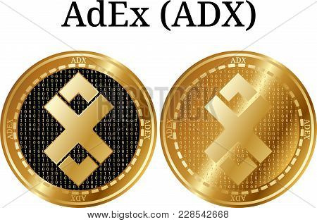 Set Of Physical Golden Coin Adex (adx), Digital Cryptocurrency. Adex (adx) Icon Set. Vector Illustra