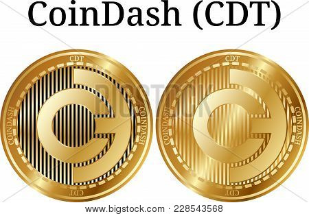 Set Of Physical Golden Coin Coindash (cdt), Digital Cryptocurrency. Coindash (cdt) Icon Set. Vector 