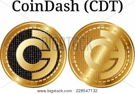 Set Of Physical Golden Coin Coindash (cdt), Digital Cryptocurrency. Coindash (cdt) Icon Set. Vector 