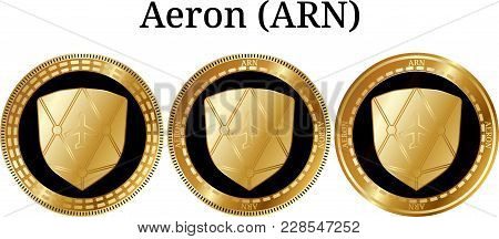 Set Of Physical Golden Coin Aeron (arn), Digital Cryptocurrency. Aeron (arn) Icon Set. Vector Illust