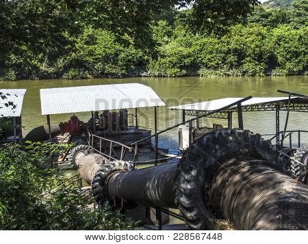 Pacaraima, Rr, Brazil, August 27, 2004. River Water Catchment System For Irrigation In Rice. Pacarai