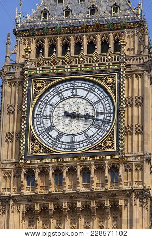 Big Ben, Clock Tower Of The Palace Of Westminster, London, United Kingdom, England. The Tower Is Off