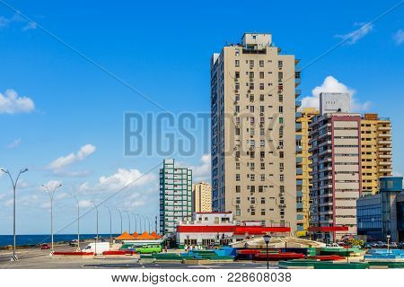 Modern Residential Buildings Close To Malecon Promenade, Vedado, Havana, Cuba
