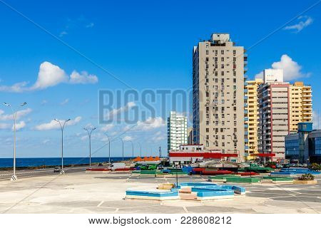 Modern Residential Buildings Close To Malecon Promenade, Vedado, Havana, Cuba