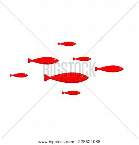 The Flock Of Tropical Red Fish Isolated On White Background.