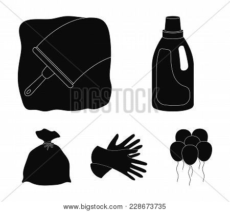 Gel For Washing In A Pink Bottle, Yellow Gloves For Cleaning, A Brush For Glass, A Black Bag For Gar
