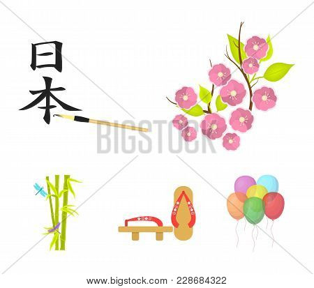 Geta, Sakura Flowers, Bamboo, Hieroglyph.japan Set Collection Icons In Cartoon Style Vector Symbol S
