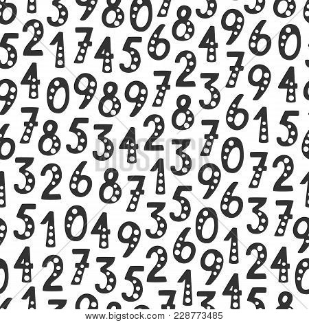 Vector Seamless Pattern With Numbers In Random Order. Objects Isolated On White Background.